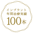 インプラント年間治療実績 100本